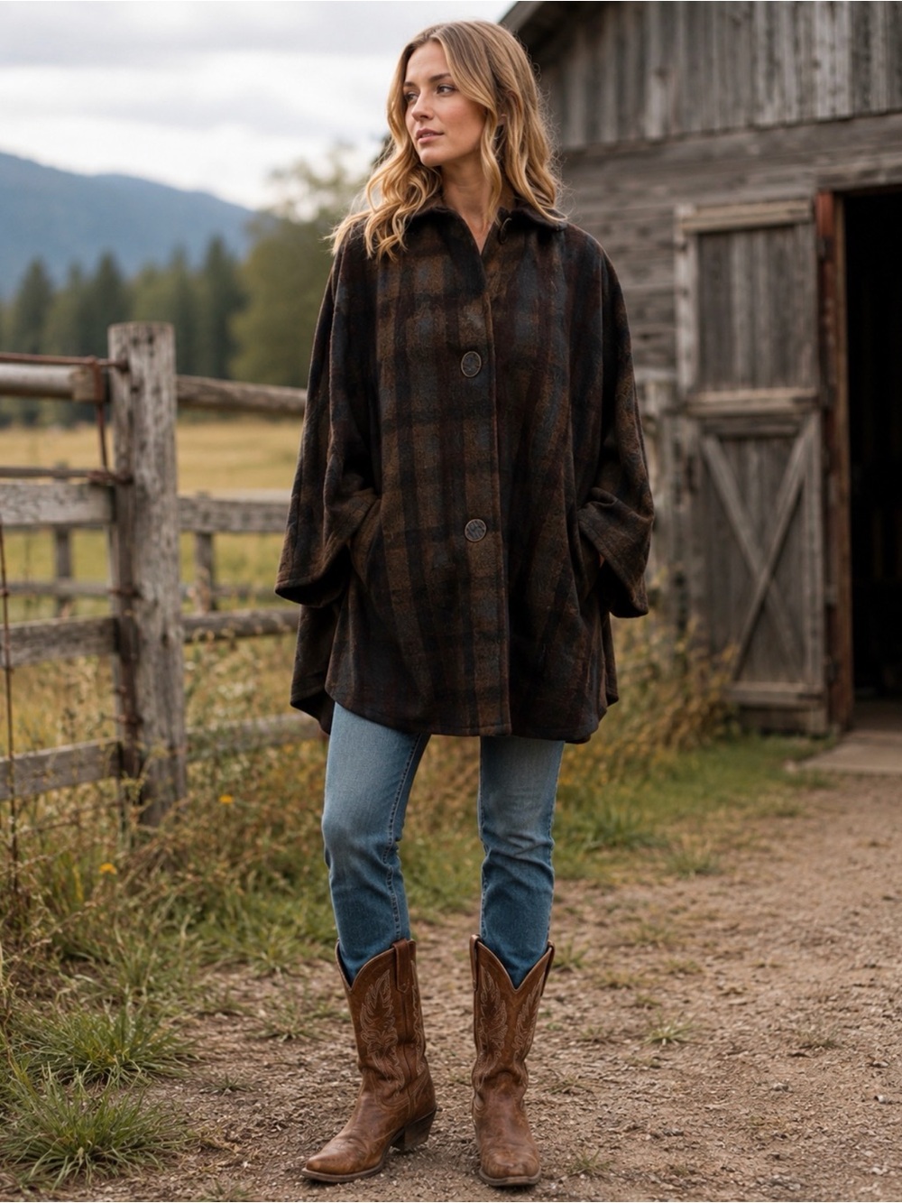 Vintage 1960’s Field And Stream Jordan & Ferguson Wool Plaid Cape Caplet